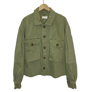 Women's Medium Pilcro Green Cotton Oversized Cropped Utility Jacket